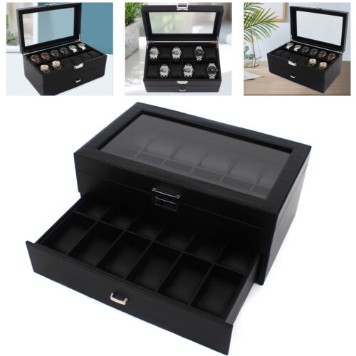 24 Slot Men Watch Display Case Large Jewelry Organizer Box Luxury Storage Holder - Picture 4 of 20
