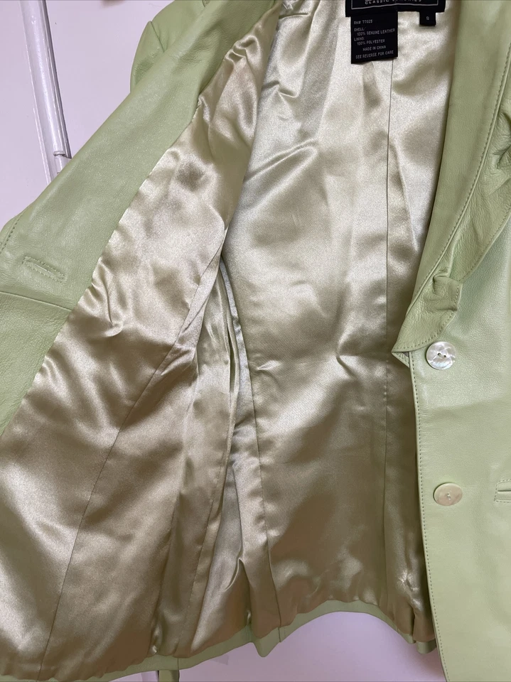 Chaqueta de cuero Terry Lewis Classic Luxuries verde talla S Foto 3 de 4