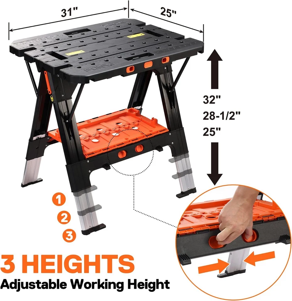 Pony 2-in-1 Work Bench Portable with 4pc Clamp 4pc Bench Dog, 2pc Safety Strap - Image 4 of 4