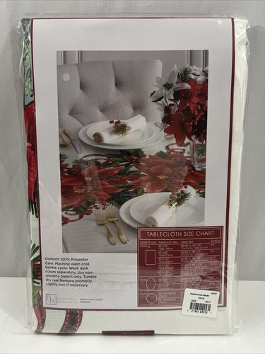 Benson Mills Holiday Poinsettia Plaid Garland Tablecloth 60 x 104” Rectangular - Picture 2 of 4