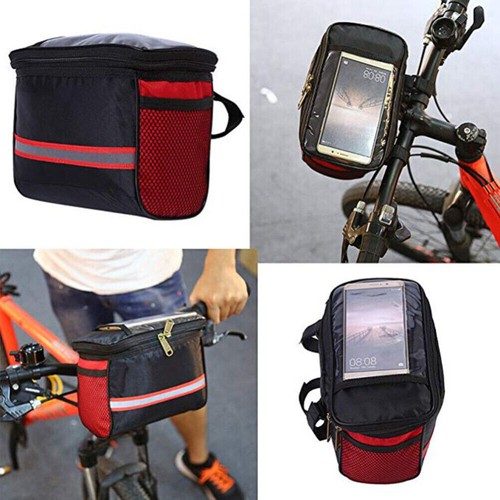 Bolsa de manillar frontal para bicicleta cesta organizadora tira reflectante bolsa de cuadro de bicicleta - Imagen 7 de 20