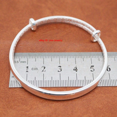 Solid 999 Fine Silver 7mm Width Glossy Finish Surface Bangle Adjustable 60mm Dia - Picture 4 of 6