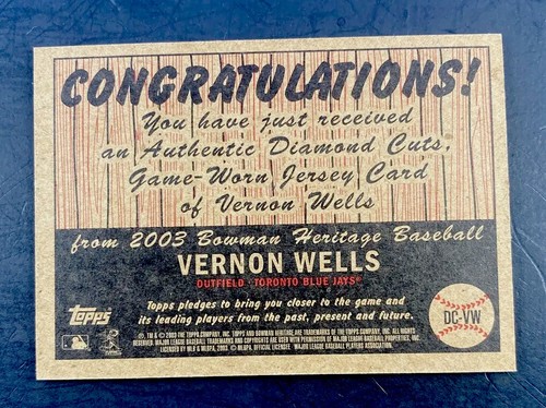 2003 Bowman Heritage DIAMOND CUTS VERNON WELLS Game Jersey #DC-VW VG-EX Stain - Picture 2 of 5