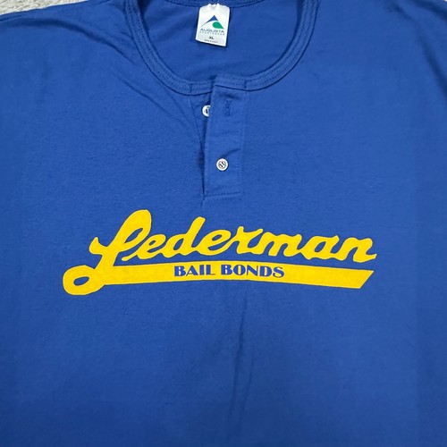 Vintage Henley t-shirt Mens XL Blue Leaderman bail bonds Made in the USA Augusta - Picture 3 of 7