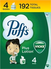 Puffs plus Lotion with Vicks Facial Tissues, 4 Cubes, 48 Tissues per Box