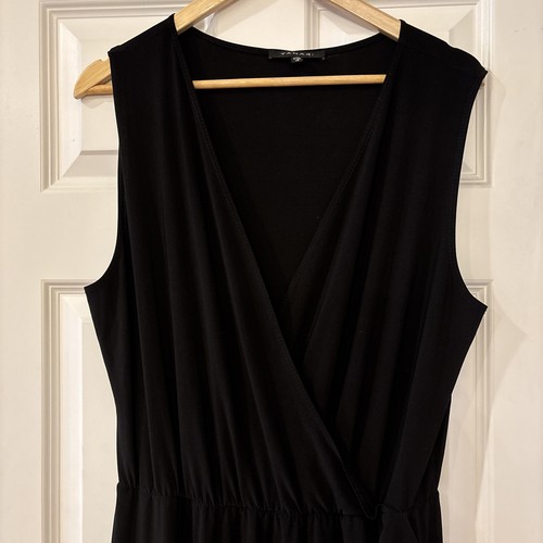 Tahari black dress sz 1x sleeveless vneck faux wrap ruffle machine wash USA made - Picture 2 of 16