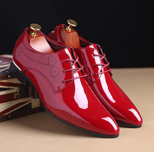 Mens Brogues Patent Leather Pointed Toe Lace Up Dress Oxfords Formal Shoes Size - Picture 12 of 18