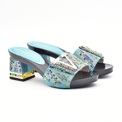 1 Set Luxury Rhinestones New Shoes And Bag Sandals Fashion Italian Design 7.5 CM - Picture 11 of 36