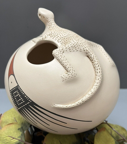 Mata Ortiz Pottery Seed Pot Jar Lizard Iguana Martha M. De Quezada Mexican Art - Picture 6 of 8