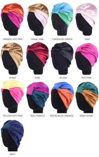 Women Faux Silk Bonnet Sleeping Cap Knotted Turban Head Cover Hat Muslim Hijab - Picture 11 of 14
