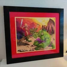 Original Reno Msad Comic Art - He-Man & Battle Cat vs Hulk Mighty Mouse 1 of 1