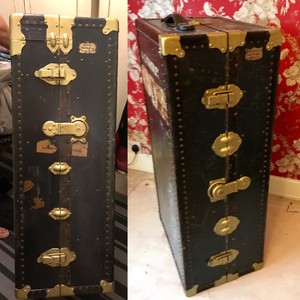 Collectable Pair Fitted Metal Steamer Trunk Wardrobe Drawers