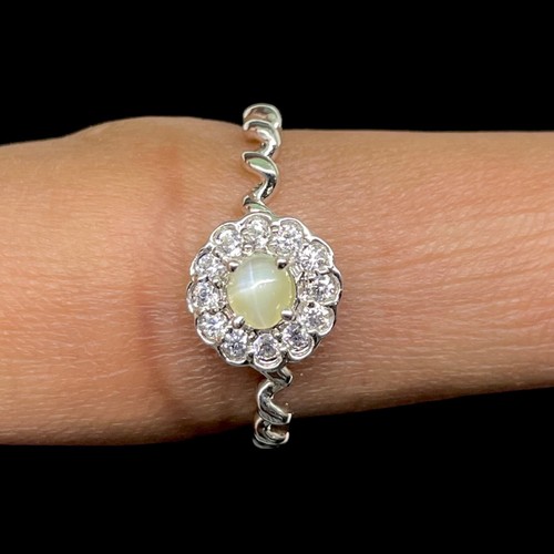 2.10 Gm Natural Cats Eye Chrysoberyl 4mm Round Cocktail Ring 925 Sterling Silver - Picture 6 of 19
