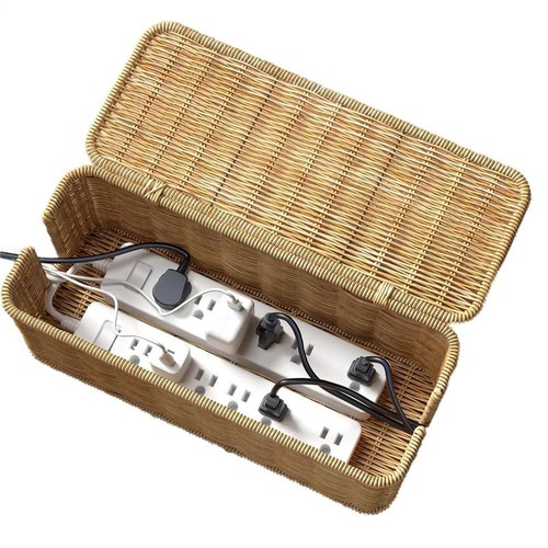 Handwoven Cord Organizer Hider Box with Lid Storage Box Desk - Afbeelding 4 van 7