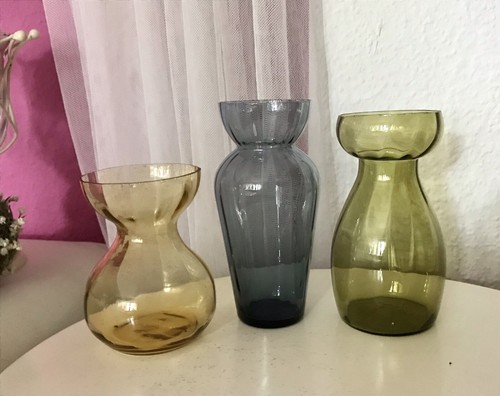 antik Art Déco Glasvase Hyazinthenglas Vase Zwiebelglas Glas grün gerippt - Bild 7 von 14