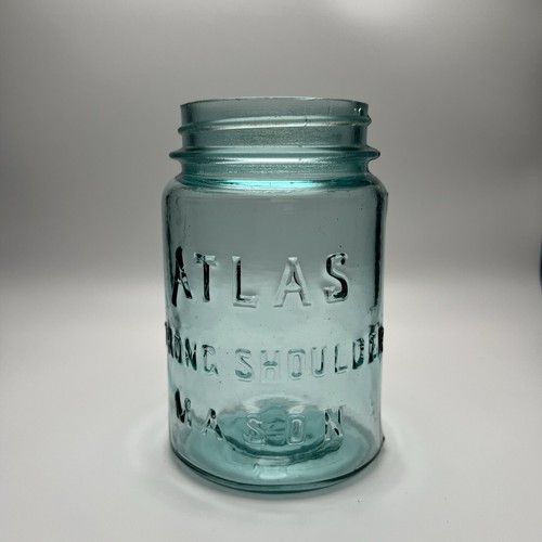 Vintage Atlas Strong Shoulder Mason Aqua Blau Pint Glas Unglück #13 - Tropfen "A" - Bild 8 von 12