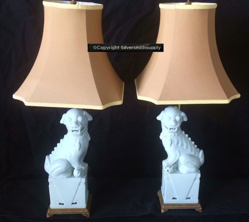 Blanc de Chine Porcelain Lamp Pair Vintage Port 68 Foo Dog 29 inches tall - Picture 2 of 9
