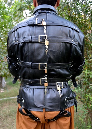 Men Leather Straitjacket Straight jacket with Locking Buckles Belts - Picture 2 of 4
