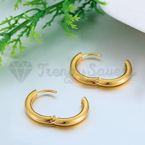 18K Gold Plated Surgical Steel Hinged Huggie Hoop Sleeper Stud Earrings 8-20MM - Picture 16 of 63
