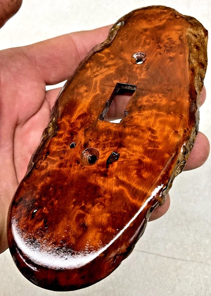 Precioso! Cubierta de placa de interruptor de palanca eléctrica de madera de burl de borde vivo vintage X Foto 3 de 4