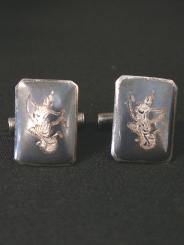 Gemelli smaltati dea in argento sterling THAI unici vintage. Fai un'offerta! #2100 - Foto 1 di 4