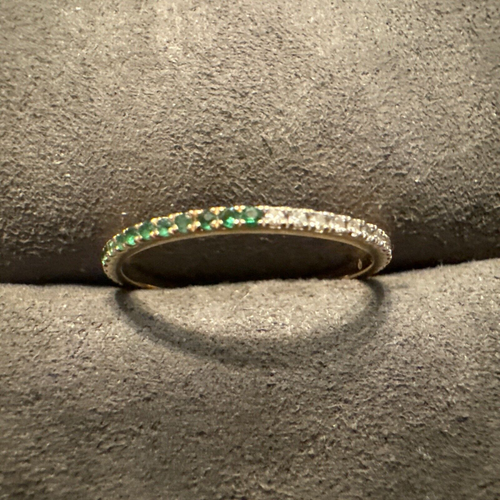 14K Yellow Gold Half Emerald Half Diamond Eternity Wedding Band Anniversary Band - Picture 1 of 6