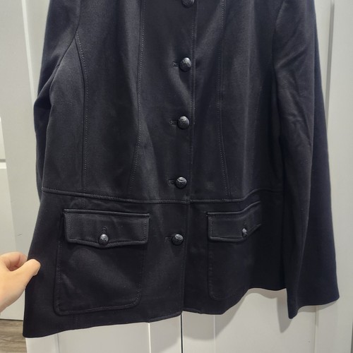 Talbots Black Military Style Blazer Jacket Size 16 Stand High Collar - Picture 2 of 9