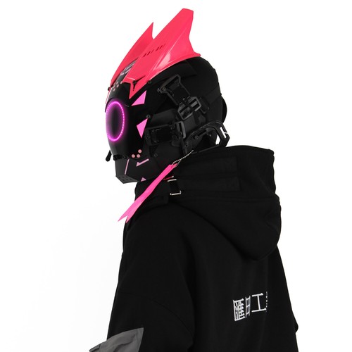 Futuristische Cybermaske mit LED-Leuchten für Cosplay und Techwear Mode - Bild 39 von 80