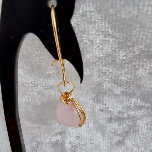 natural rose quartz gemstones wrapped in 18ct gold plate wires earrings - Picture 4 of 9