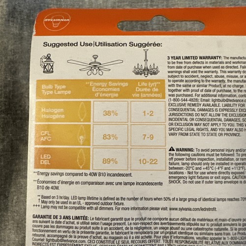 2x Sylvania Soft White 400 lm. Medium Screw Base B10 LED Light Bulb 4W - Picture 5 of 6