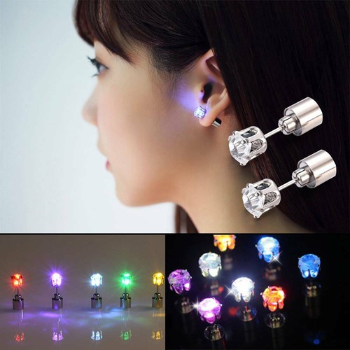 1 Pcs Light Up LED Flashing Blinking Magnetic Earrings Ear Studs Unisex Gift US - Picture 5 of 19