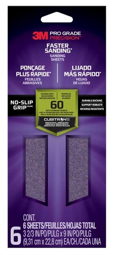 Pro Grade Precision 60-Grit (Coarse) Faster Sanding, 6 No-Slip Grip Sheets