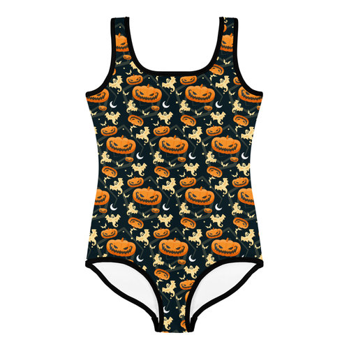 Kids Halloween Swimsuit #1 - Baby Girl Teens Bathing Suit Scary Fun Pumpkins - Picture 19 of 30