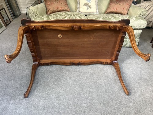 Repro French Louis XIV Style Rectangular Coffee Table Wood & Glass Top - Picture 17 of 20