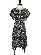 NEW VINCE CAMUTO Size 12 A-Line Dress Black White Floral Cap Sleeve
