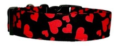 Black  Red Heart Showers Valentines Day Handmade Dog Collar
