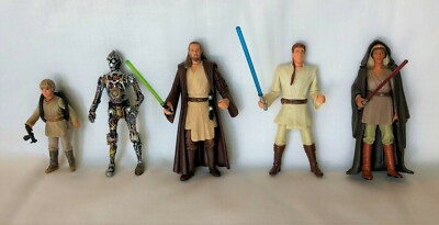 STAR WARS LOT ACTION FIGURES-ANAKIN SKYWALKER-C3PO-QUI GON JINN-OBIWAN-ADI GALLI