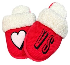 Victoria Secret Soft Red  White Fur Lined Slippers Heart  VS Logo Size S