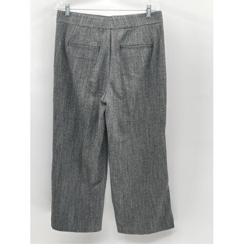 Pantalones de vestir recortados de pierna ancha Ann Taylor Chevron espiga para mujer 8 negro blanco - Imagen 2 de 11