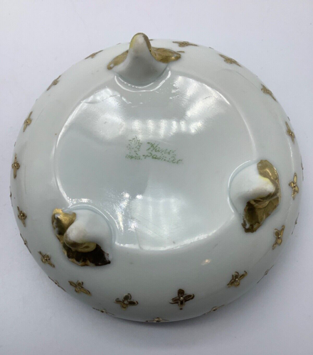 Vintage Nippon Porcelain 3-Footed Floral Hair Reciever, Trinket Box Pink, Gold - Picture 5 of 7