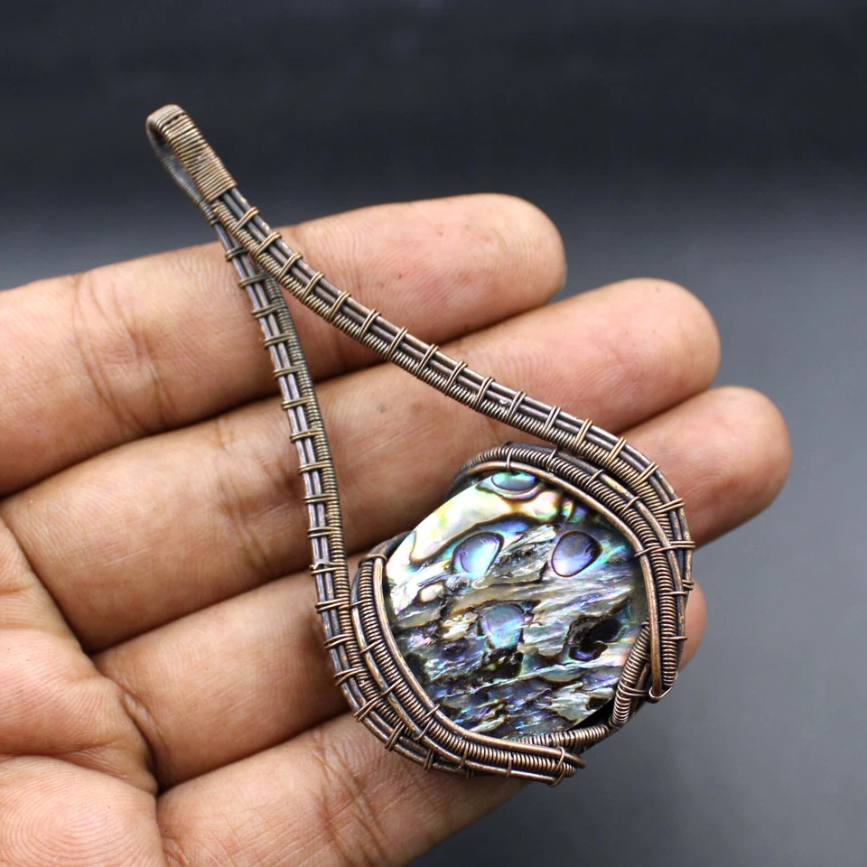 Подвеска в виде раковины из абалона ювелирные изделия в медной проволоке подарок на день рождения для нее - Изображение 3 из 4