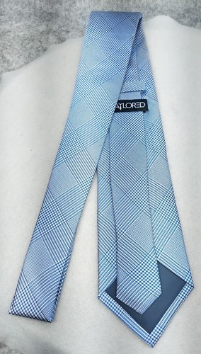 Herren-Krawatte blau kariert Hochzeit Trauzeugen BABYBLAU mit DUNKLEN LINIEN gewebte Seidenkrawatte - Bild 3 von 11