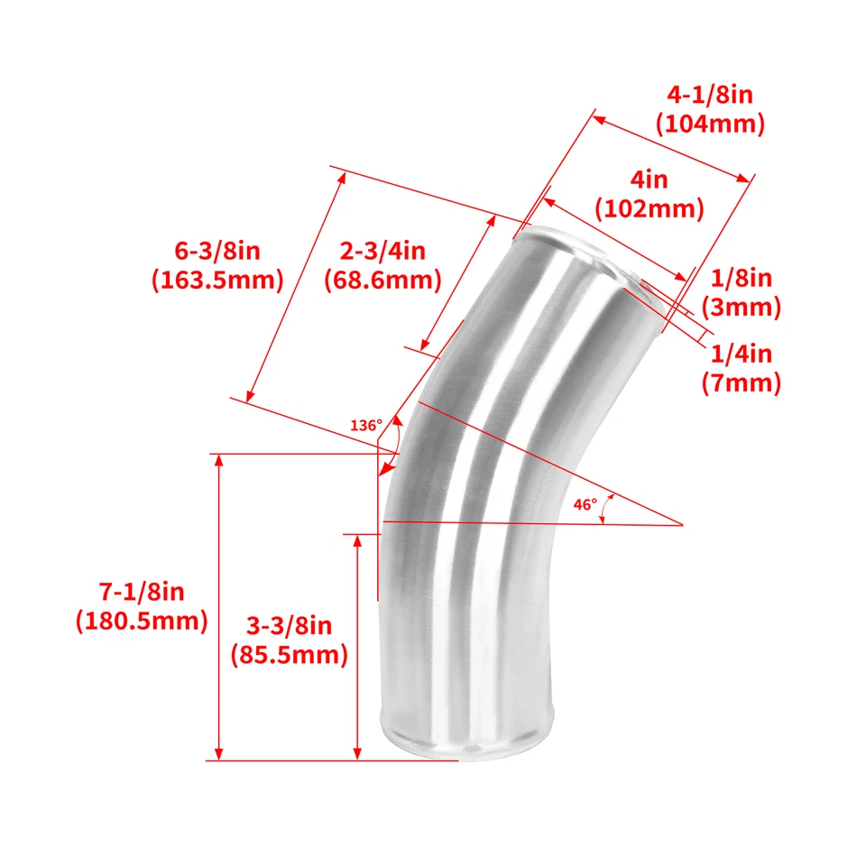 Manguera turbo de admisión de intercooler de 45 grados 4" pulgadas aluminio para universal Foto 2 de 4