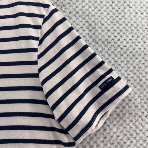 Saint James Latelier Top Women L White Blue Striped Crew Neck Short Sleeve - Picture 5 of 10