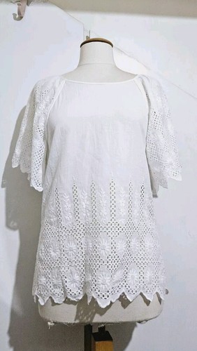 VILA White Summer Festival Flare Broderie Anglaise Oliver Bonas Top Cut Out M - Picture 3 of 14
