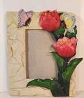 3D Resin Red Tulips And Butterflies  Faux Stone  Photo  Frame Holds 4"X6" Photo