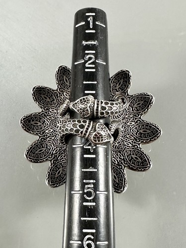 GUCCI 925 Sterling Silver GG Marmont Blue Turquoise Flower Design Ring Size 3.5 - Picture 2 of 10