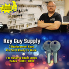 HD01-HD10 KEY. 2 New Keys For BAUER & HUSKY locks Cut 2 Code, Licensed Locksmith