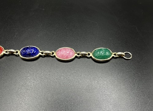 Vintage Egyptian Scarab Gold Tone Bracelet 5 Multi Colored Stones Stunning Rare - Picture 3 of 13