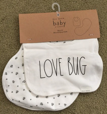 NEW Rae Dunn WHITE Baby Bib and Burp Cloth Snap Closure Bib Love Bug Ladybugs
